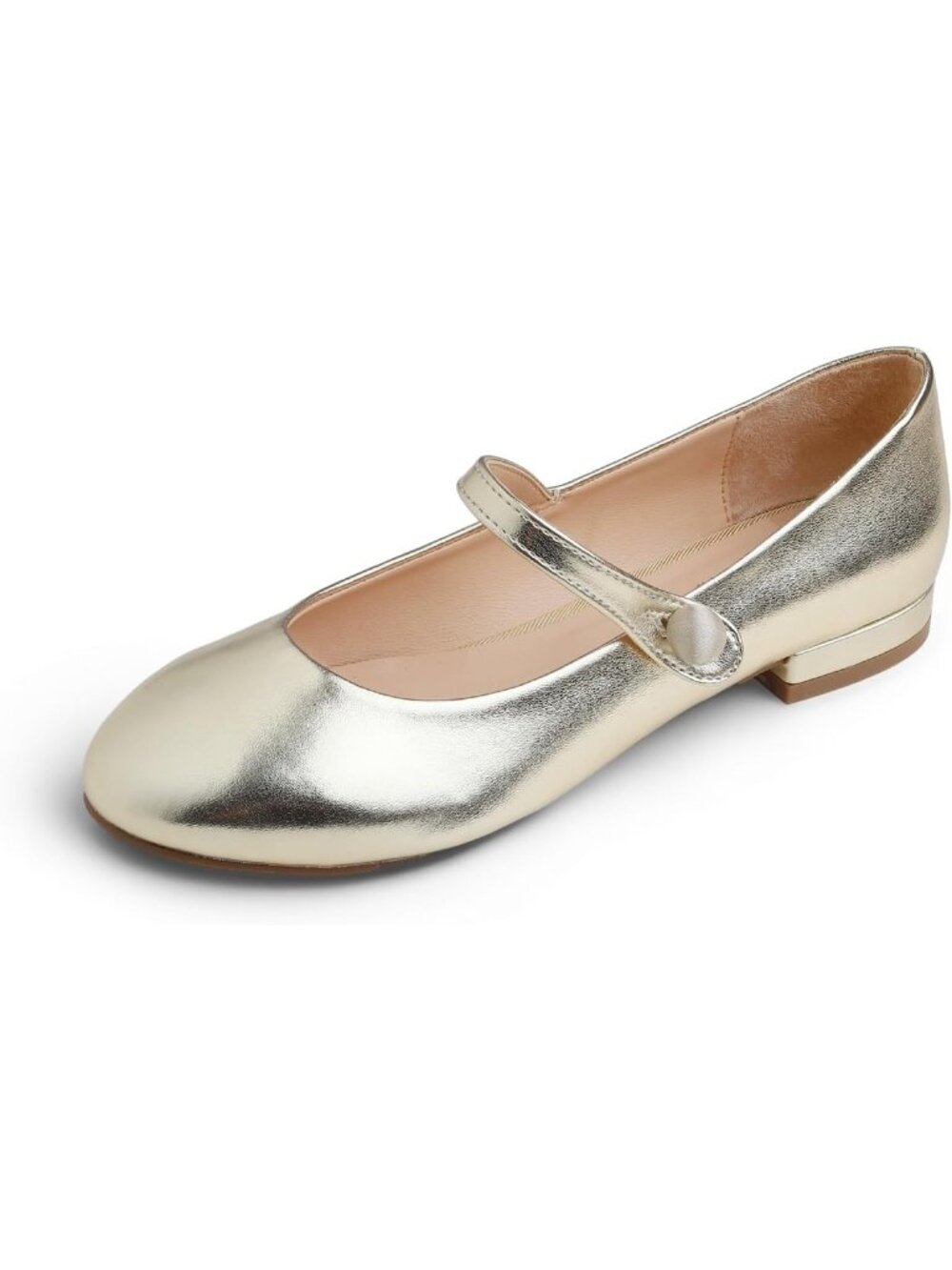 Women's Mary Jane Fashion Round Toe Easy Buckle Slip On Flat Heel Ballet Gold